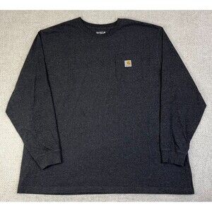 Carhartt Pocket T-Shirt Long Sleeve Mens 3XL Black Logo Loose Fit Crew Neck K126